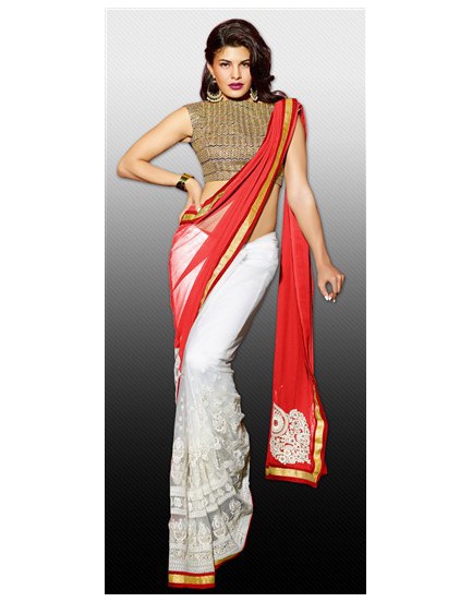 orange worked saree