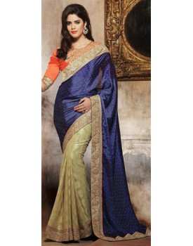 cream and blue saree