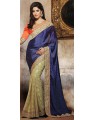 cream and blue saree