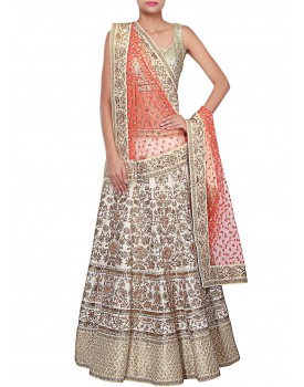 orange and cream designer saree