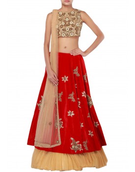 red two layered designer saree