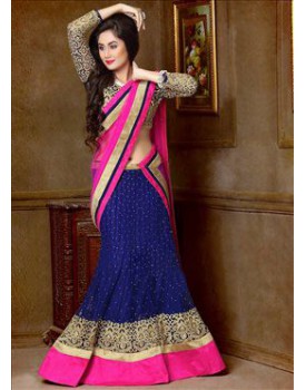 pink and blue fishcut lehenga