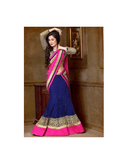 pink and blue fishcut lehenga
