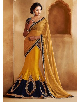 yellow fishcut lehenga