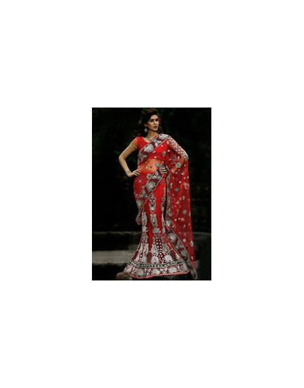 Red fishcut lehenga