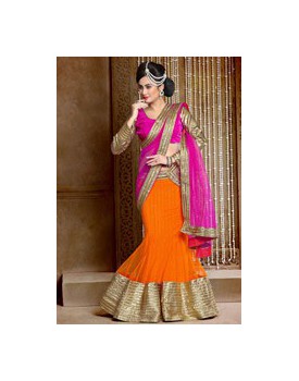 pink and orange fishcut lehenga