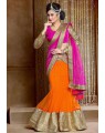 pink and orange fishcut lehenga