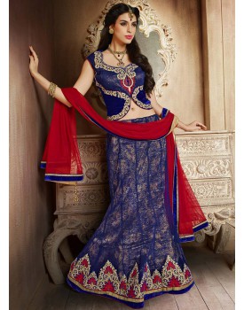 blue fishcut lehenga
