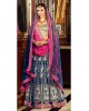 blue and pink bridal lehenga
