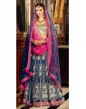 blue and pink bridal lehenga