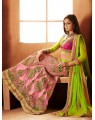 Rose pink and green bridal lehenga