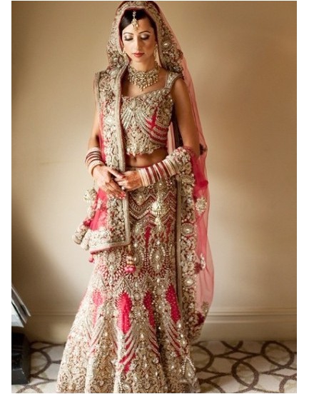 peach colour embroidery bridal lehenga