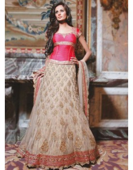 pink and white bridal lehenga