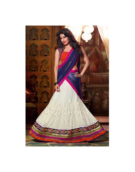 white and blue net lehenga