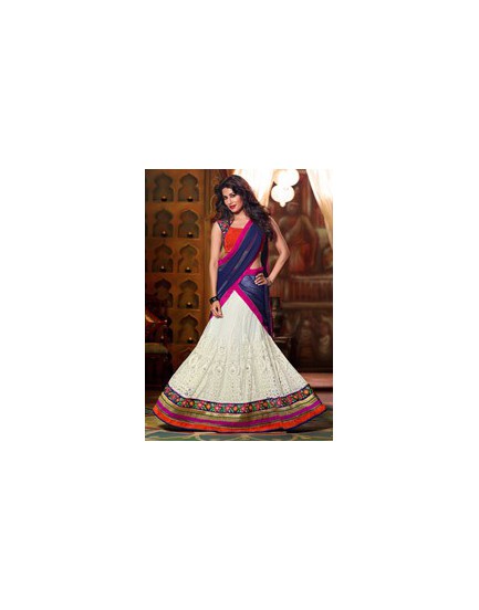 white and blue net lehenga