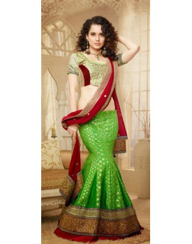 Green and maroon lehenga