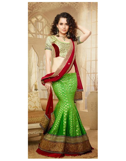 Green and maroon lehenga