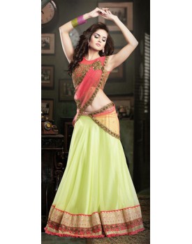 Light green and orange lehenga