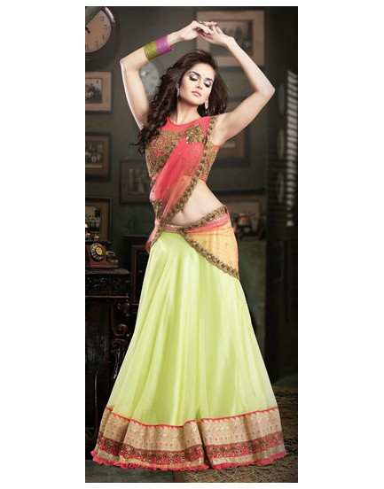 Light green and orange lehenga