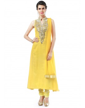yellow ready made dress with stone work
