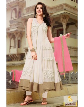 pink and white anarkali dress