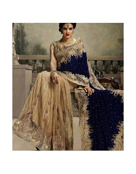 Blue&cream wedding saree