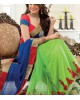 Parrot green georgette & net combo thread & zari worked saree-sr6055