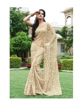 cream worked saree