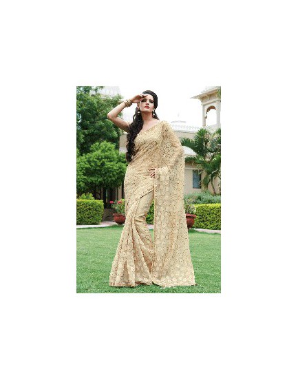 cream worked saree