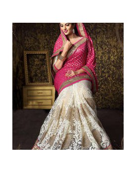 pink&white bridal saree