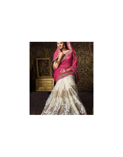 pink&white bridal saree