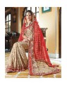 cream&maroon bridal saree