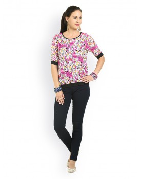 pink flowers casual T-shirt