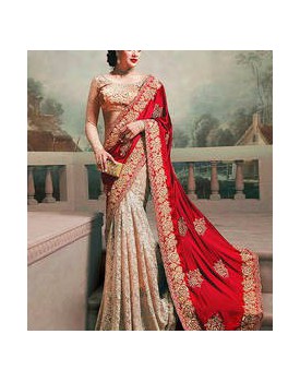 white&maroon bridal saree