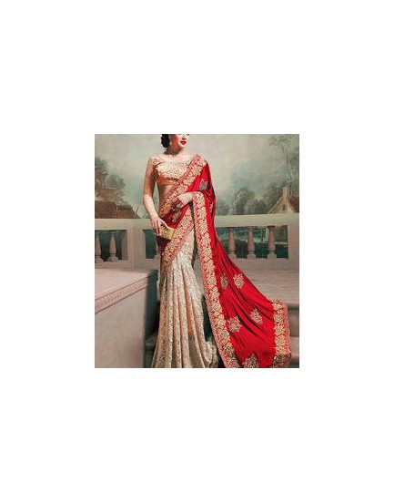 white&maroon bridal saree