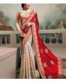 white&maroon bridal saree