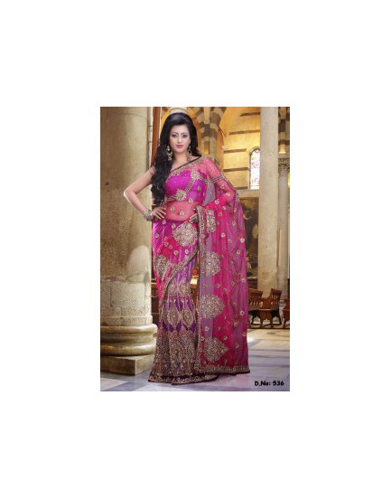 Pink heavy worked bridal saree