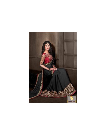 Black bridal saree with work