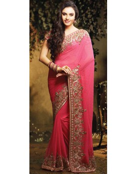 pink saree with border work