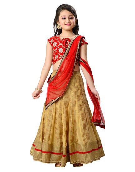 cream-red party wear dress