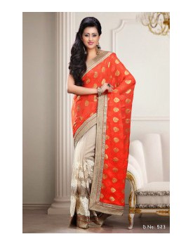 orange&cream bridal saree