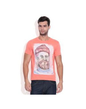 Flying machine-peach colour T-shirt