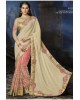 peach pink and cream designer saree
