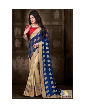 cobalt-blue-beige-designer-saree