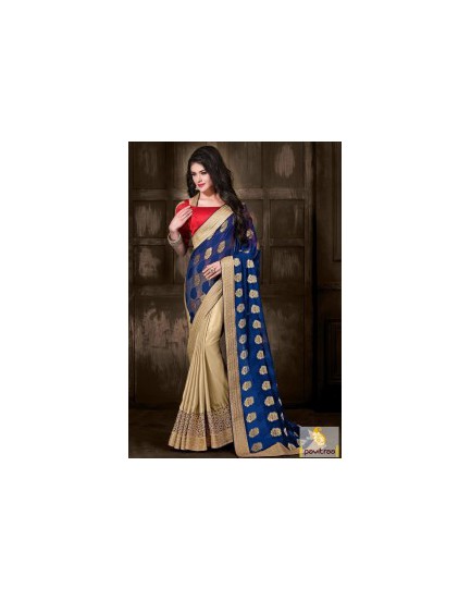 cobalt-blue-beige-designer-saree