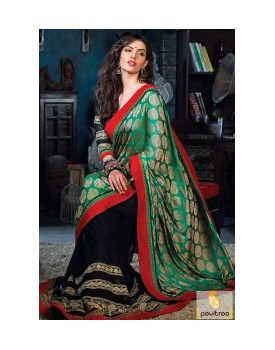 green-black-silk-party-saree-with-designer-blouse