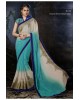 Shaded aqua blue and off white color saree
