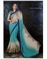 Shaded aqua blue and off white color saree