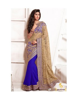 Shaded Aqua Blue and Off White Color Saree
