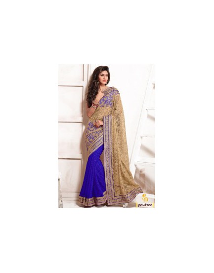 Shaded Aqua Blue and Off White Color Saree